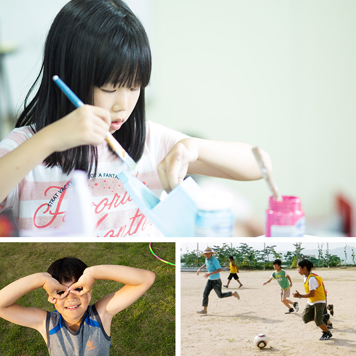 체험활동을 즐기는 청소년 마음빼기 캠프의 아이들